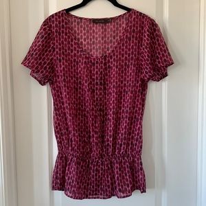 THE LIMITED Polka Dot Sheer Peplum Hem Short Sleeves Blouse Size XS